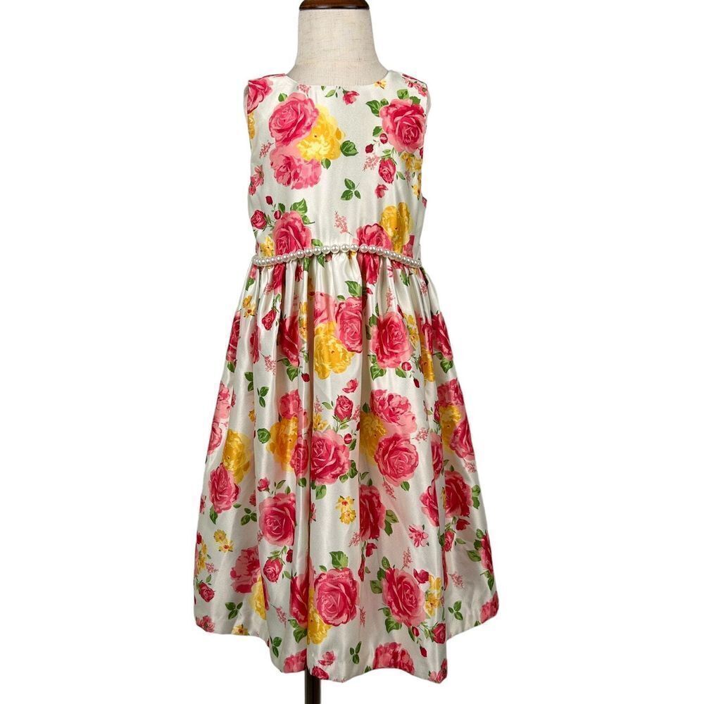 American Princess Girls Dress 6 White Floral Sleeveless‎ Beaded Lined Occasion